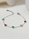 Peri'sBox Colorful Heart Zircon Thin Chain Bracelet Stainless Steel