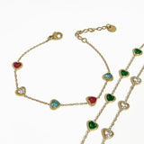 Peri'sBox Colorful Heart Zircon Thin Chain Bracelet Stainless Steel