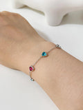Peri'sBox Colorful Heart Zircon Thin Chain Bracelet Stainless Steel