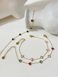 Peri'sBox Colorful Heart Zircon Thin Chain Bracelet Stainless Steel