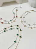 Peri'sBox Colorful Heart Zircon Thin Chain Bracelet Stainless Steel