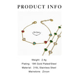 Peri'sBox Colorful Heart Zircon Thin Chain Bracelet Stainless Steel