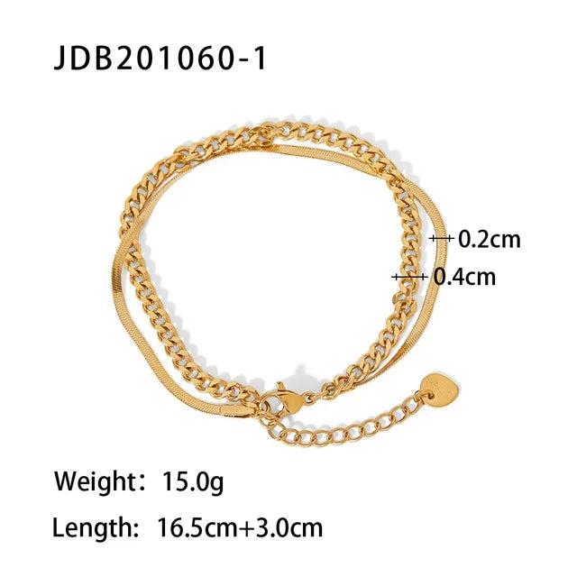 Punk Style Cuban & Snake Chain Bracelets Women 14k Plated Stainless Steel