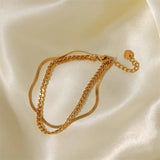 Punk Style Cuban & Snake Chain Bracelets Women 14k Plated Stainless Steel