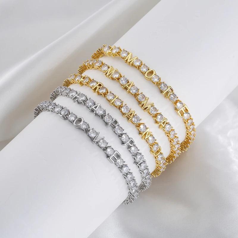 Custom Zircon Initial Alphabet Charms Bracelet for Women