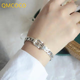 Vintage Silver Bracelets for Couples Punk Belt Buckle Thick Chain