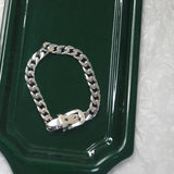 Vintage Silver Bracelets for Couples Punk Belt Buckle Thick Chain