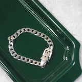 Vintage Silver Bracelets for Couples Punk Belt Buckle Thick Chain