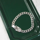 Vintage Silver Bracelets for Couples Punk Belt Buckle Thick Chain