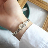 Vintage Silver Bracelets for Couples Punk Belt Buckle Thick Chain