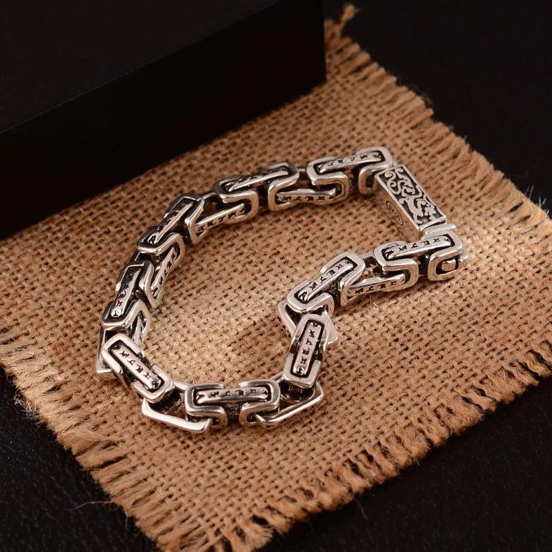 Thick Chain Thai Silver Bracelet for Women Geometric Irregular Pattern