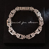 Thick Chain Thai Silver Bracelet for Women Geometric Irregular Pattern