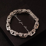 Thick Chain Thai Silver Bracelet for Women Geometric Irregular Pattern