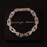 Thick Chain Thai Silver Bracelet for Women Geometric Irregular Pattern