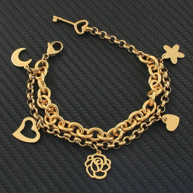Chain Bracelets Charm With Heart Moon Star Pendants Stainless Steel Jewelry