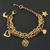 Chain Bracelets Charm With Heart Moon Star Pendants Stainless Steel Jewelry