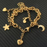 Chain Bracelets Charm With Heart Moon Star Pendants Stainless Steel Jewelry