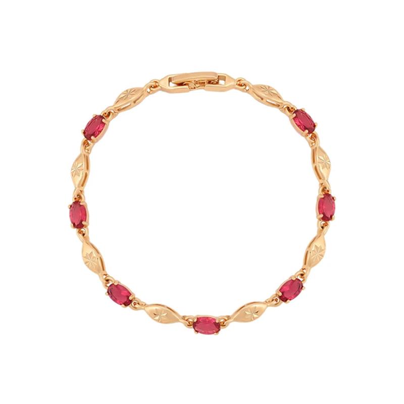18ct Plated Red Zircon Bracelet for Women, Lead and Nickel Free