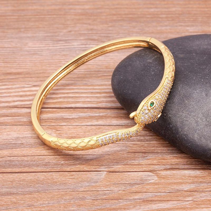 Copper Zircon Snake Cuff Bracelet Adjustable Bohemian Women's