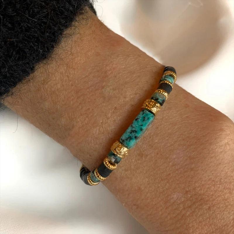 Vintage Natural Stone Ceramic Bracelet, Adjustable Ethnic Arm Accessory