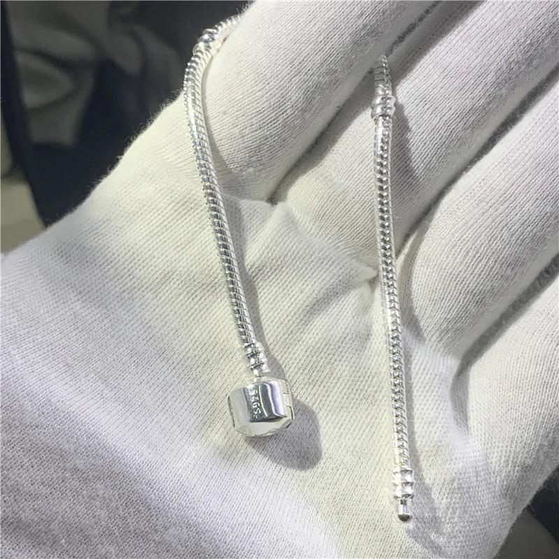 Silver Snake Chain Bracelet Heart Clasp Beads Charms DIY Jewelry