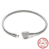Silver Snake Chain Bracelet Heart Clasp Beads Charms DIY Jewelry