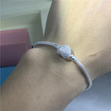 Silver Snake Chain Bracelet Heart Clasp Beads Charms DIY Jewelry