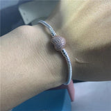 Silver Snake Chain Bracelet Heart Clasp Beads Charms DIY Jewelry
