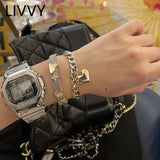 Silver Heart Shape Bracelet for Women - Stars Moon Jewelry