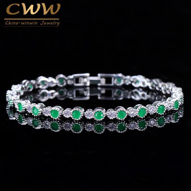 CWWZircons Green Crystal Bracelet with Zirconia Stones
