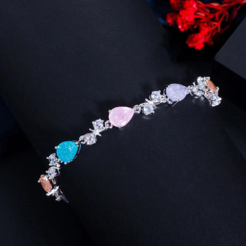 ThreeGraces Multicolor Zircon Water Drop CZ Bracelet BR216