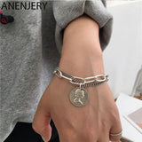Silver Round Coin Bracelet for Women Men Thick Chain Thai Silver Bracelet