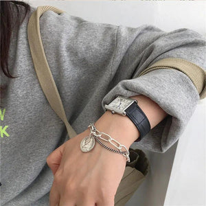 Silver Round Coin Bracelet for Women Men Thick Chain Thai Silver Bracelet