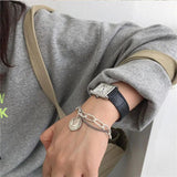 Silver Round Coin Bracelet for Women Men Thick Chain Thai Silver Bracelet