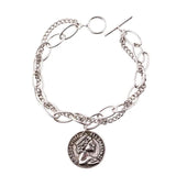 Silver Round Coin Bracelet for Women Men Thick Chain Thai Silver Bracelet