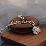 Silver Round Coin Bracelet for Women Men Thick Chain Thai Silver Bracelet