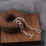 Silver Round Coin Bracelet for Women Men Thick Chain Thai Silver Bracelet