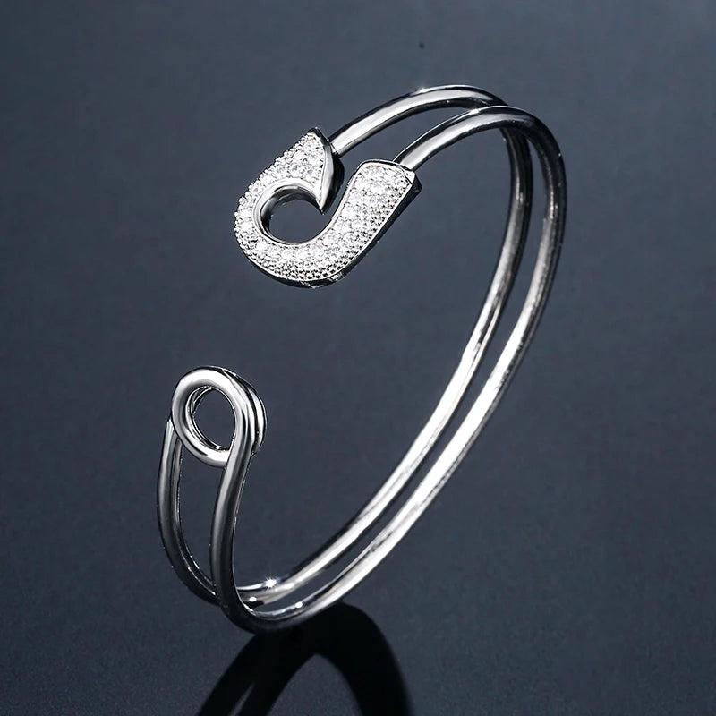CZ Stone Crystal Paper Clip Bangles Bracelets Wedding Jewelry