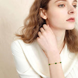 Square CZ Green Stone Bracelet Women Stainless Steel Link Chain