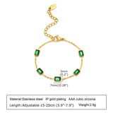 Square CZ Green Stone Bracelet Women Stainless Steel Link Chain