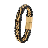 Retro Leather Stainless Steel Chain Charm Bracelet