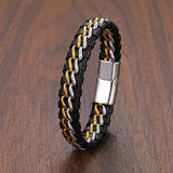 Retro Leather Stainless Steel Chain Charm Bracelet