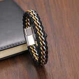 Retro Leather Stainless Steel Chain Charm Bracelet