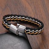 Retro Leather Stainless Steel Chain Charm Bracelet