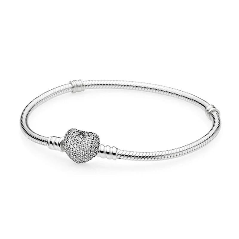 Paylor CZ Heart Button Snake Chain DIY Charm Bracelet 3mm