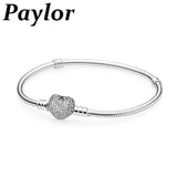Paylor CZ Heart Button Snake Chain DIY Charm Bracelet 3mm