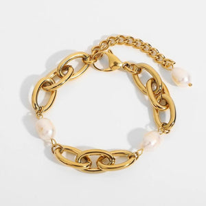 18K Plated Stainless Steel Baroque Freshwater Bracelets For Women