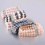 8-9mm Pearl Three-row Bracelet Zinc Alloy Gift Chain Length