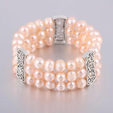 8-9mm Pearl Three-row Bracelet Zinc Alloy Gift Chain Length