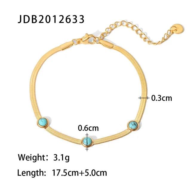 Youthway Green Stone Snake Chain Bracelet 18K Charm Jewelry